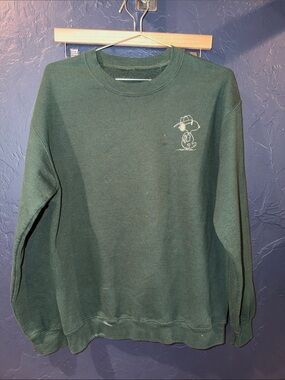 Peanuts Men's Dark Green Crewneck Sweatshirt with Snoopy Graphic
